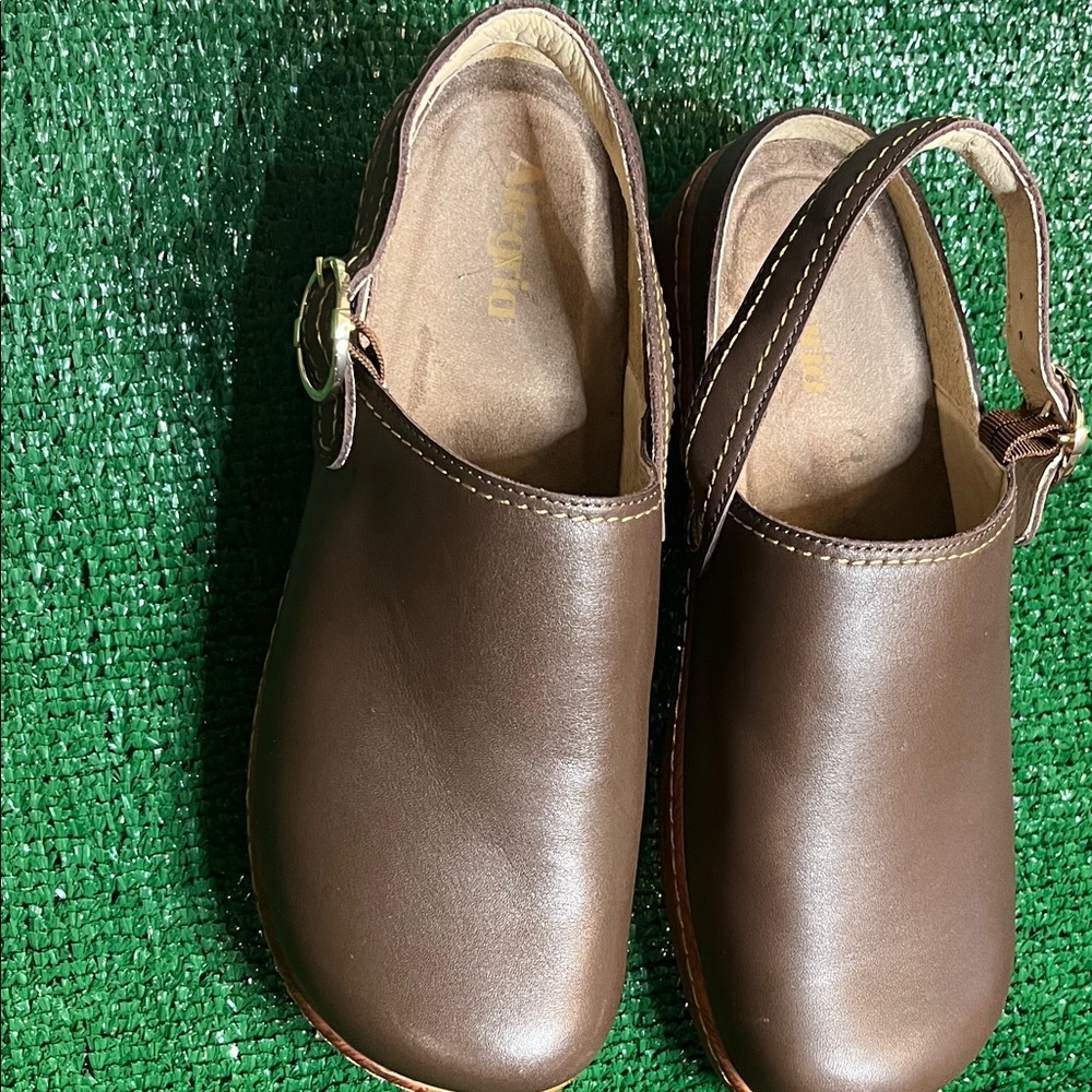 Brown Leather Slip-On Clogs Algeria with Back Strap Women’s 9